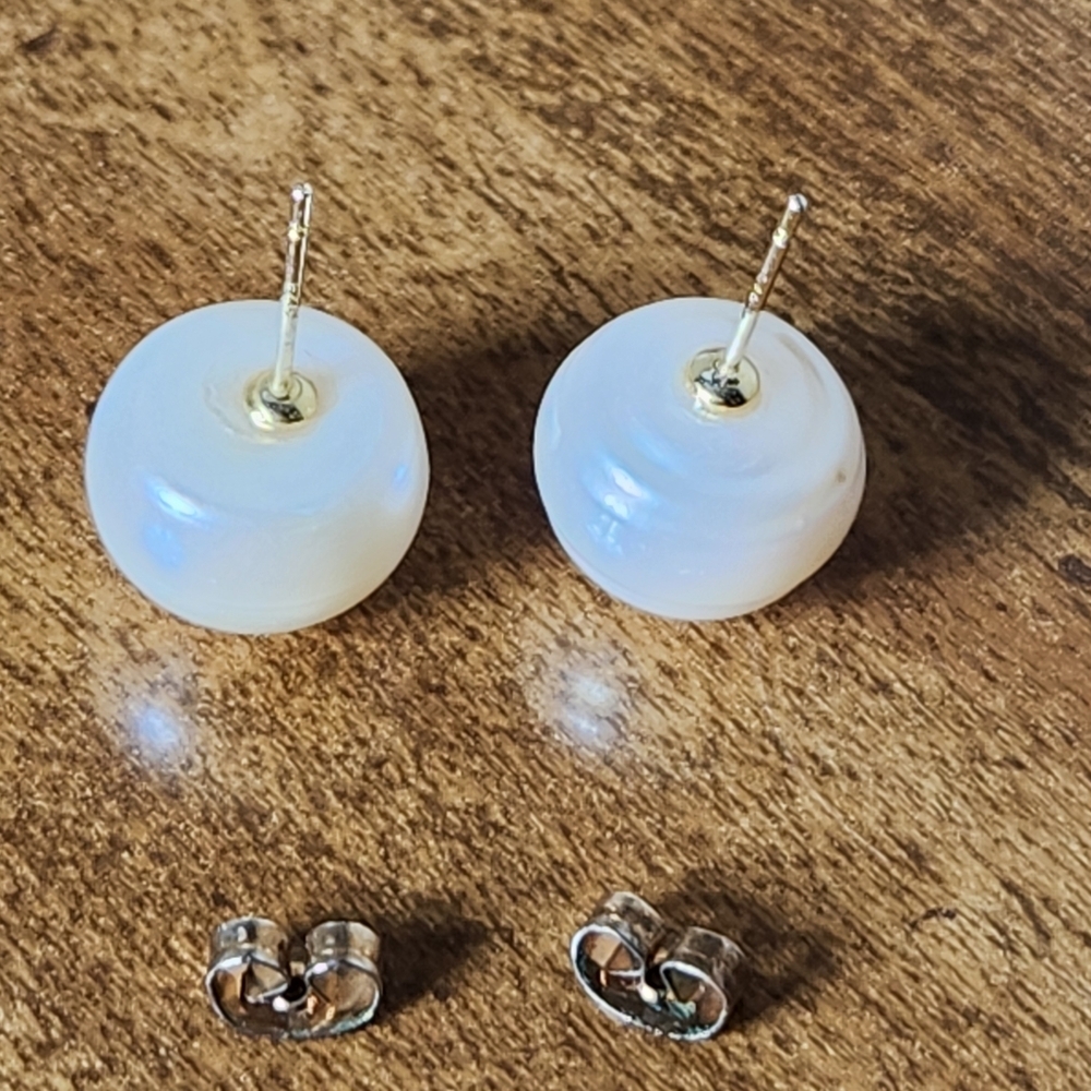 Pearl Stud Earrings Light Cream 13mm Gold Plated Sterling .925 Genuine Pearl - Picture 3 of 7